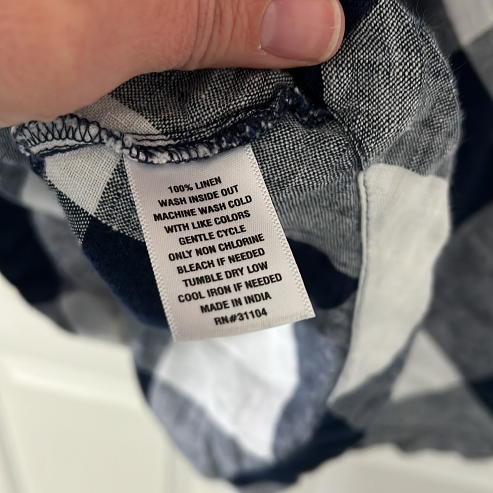 Crown and Ivy navy and white buffalo plaid ruffle neck linen dress - Picture 5 of 5
